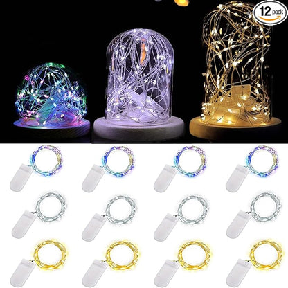 Ostwiki Fairy Lights Battery Operated, 12-Pack Mini String Lights, 20 LED 7ft Twinkle Firefly Small LED Lights for Craft Mason Jars Bedroom Wedding Party Table Christmas Decoration (Mix-Colored)