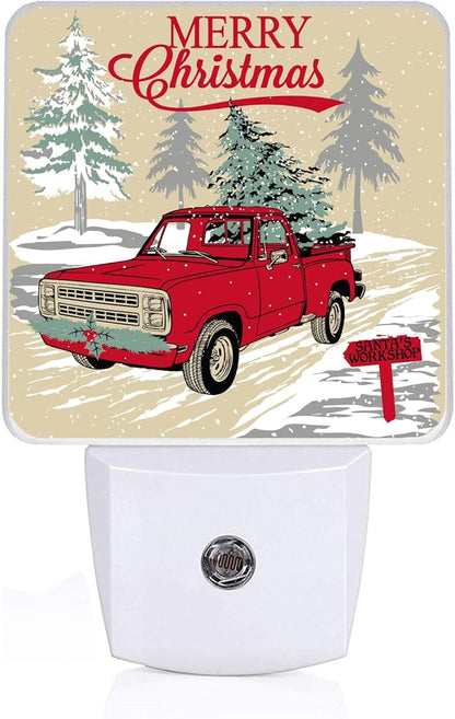 Retro Red Car Night Light, Plug-into Christmas Tree Nightlight White LED Lamp, Energy Efficient Decor Desk Lamp for Bedroom Hallway Stairs Bathroom
