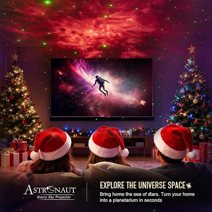 Christmas Light Projector Indoor - Red Astronaut Galaxy Projector, Festive Holiday Decor, Romantic Lights for Bedroom, Unique Christmas Gift with Remote & Timer