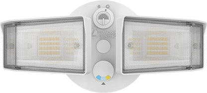 Lithonia Lighting HomeGuard 2-Light LED Outdoor Flood Lights, Outdoor LED Lights, Dusk to Dawn Sensor, Adjustable Lumens, Selectable Color, Square Heads, White (HGX LED 2SH ALO SWW2 120 PE WH M2)