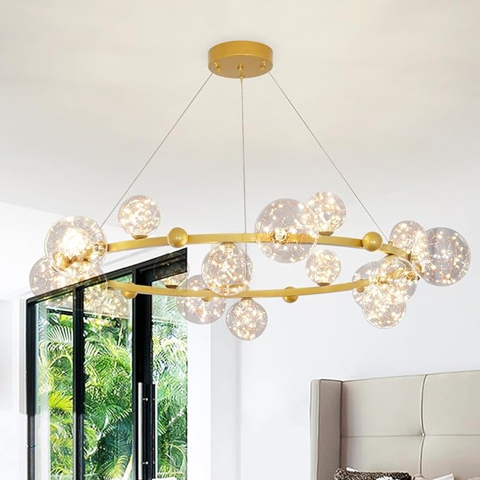 Depuley Sputnik Chandelier Light Fixture: 47.24" Modern Gold Bubble Glass Chandeliers for Dining Room - 18-Light Mid Century Globe Pendant Lighting for Kitchen Island Bedroom Foyer Living Room