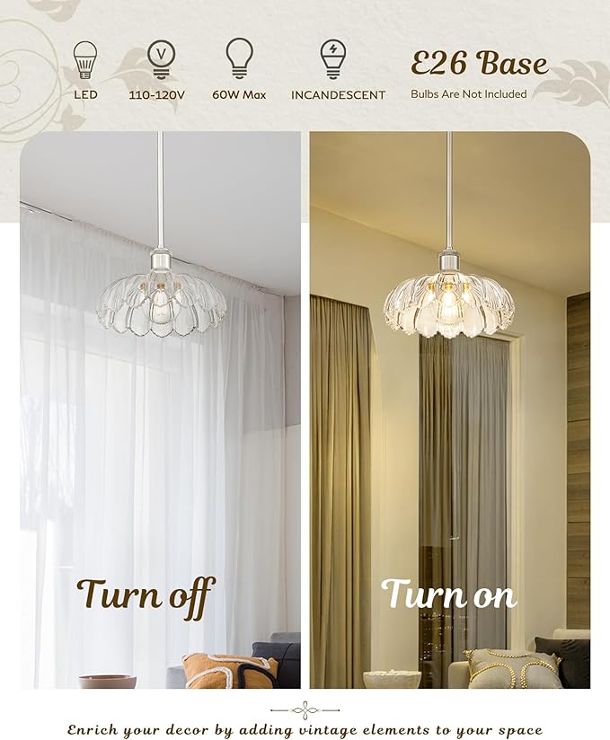 FEMILA 2 Pack Kitchen Island Lighting, Brushed Nickel Pendant Light, Hanging Light Fixture for Bedroom Hotel Living Room, E26 Base, 4FJX82MIL-2PK BN