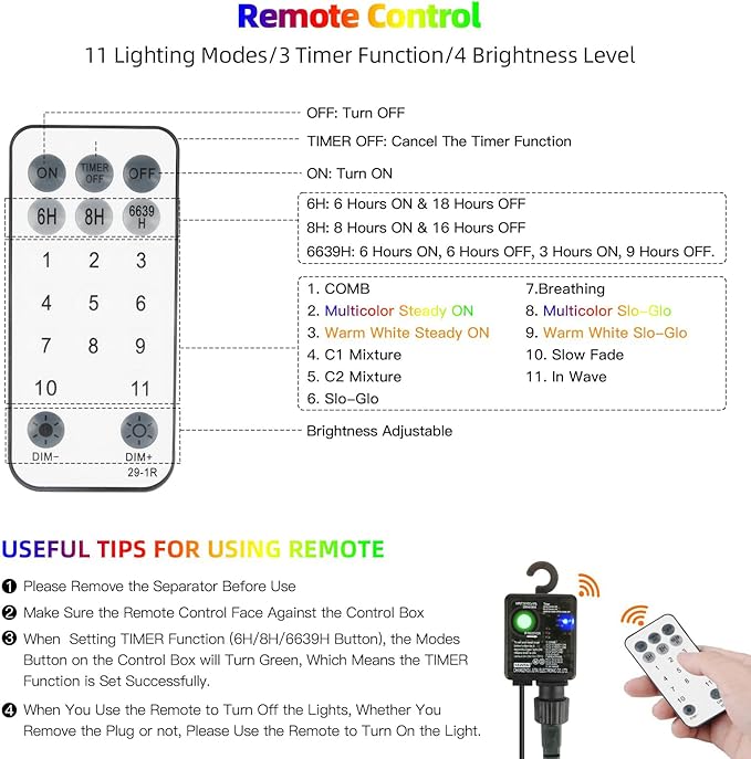 Tcamp Christmas Tree Lights, 306FT 1000 LED Color Changing Christmas Lights with Remote Memory Timer, 11 Modes Green Wire Plug in String Light for Outdoor Indoor Decor (Warm White+Colored)