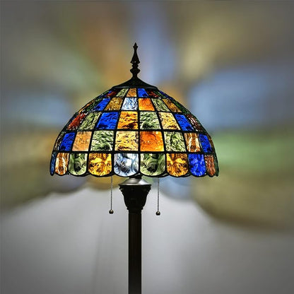 Tiffany Floor Lamp,Crystal Square Style Stained Glass Floor Lamp,Tiffany Style Standing Lamp W16H70 Inch Antique Pole for Living Room, Study,Office Lighting and Reading,Zipper Switch Control