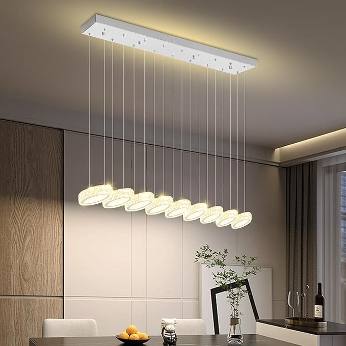 Rectangular Crystal Chandelier for Dining Room Pendant Chandelier for Kitchen Modern Linear Crystal Chandeliers Over Table Silver 9 Lights