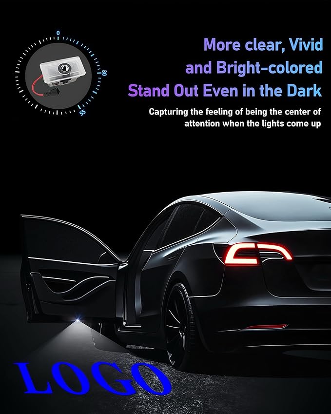 LOWEEY Car Door Lights Logo Projector Compatible with Accessories for Model Y 3 X S, No Fade 4K-HD Puddle Lights Car Welcome Light 3D Laser Ghost Shadow Light (Purple Logo)