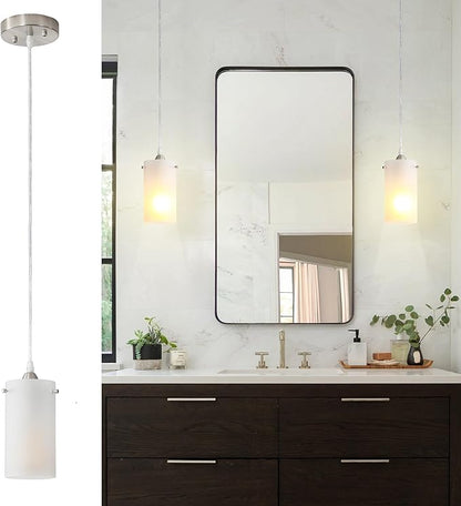 1-Light Mini Pendant Light Fixtures, Modern Chandelier Hanging Ceiling Light with White Frosted Shade, Brushed Nickel Pendant Lighting Adjustable Height, 2 Pack