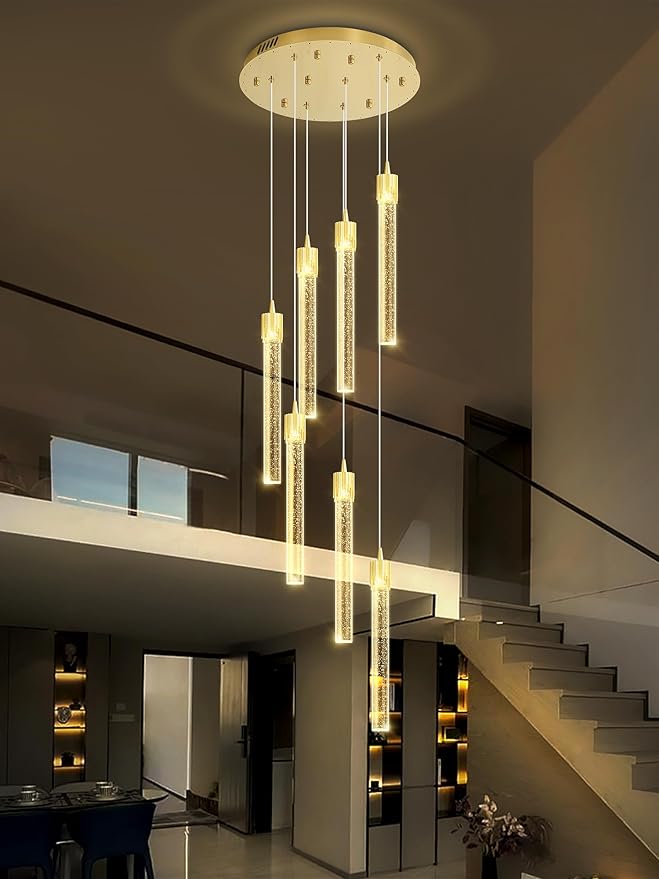 ykolupty 8-Light Led Chandelier, Gold Crystal Modern Led Chandelier for Dining Room, Luxury Enterway Led Dimmable Pendant Lights Fixture with Remote Control Flush Mount