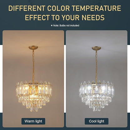 20" Gold Crystal Chandelier Modern 9-Light Luxury Chandelier Light Fixtures 5 Tiers K9 Crystal Round Lighting for Dining Room Bedroom Kitchen Island Living Room Foyer Entryway, E12