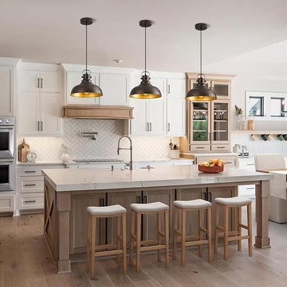 Refice 2 Packs Farmhouse Pendant Lights, Oil Rubbed Bronze Matte Pendant Lighting for Kitchen Island Industrial Adjustable Height Vintage Dome Hanging Light Fixtures for Barn, Dining Room