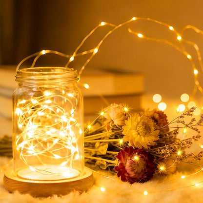 1Pack USB Plug in Fairy String Lights,16ft 50 LED Copper with Remote and Timer, 8 Modes Waterproof Twinkle String Lights Battery Powered for Bedroom Indoor Party Wedding Christmas Decoration