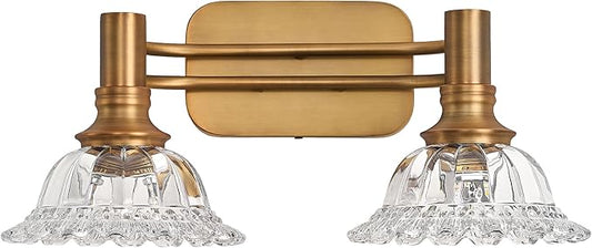 Vintage Brass Bathroom Vanity Light Fixtures 2-Light Bathroom Light Fixtures Wall Sconces Lighting for Bathroom Living Room Bedroom/Entryway