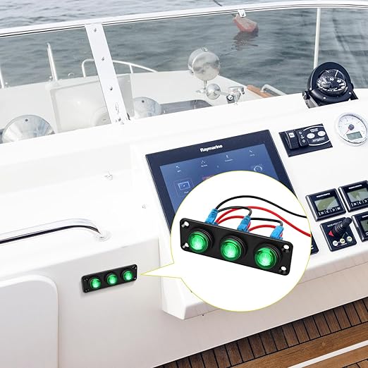 Nilight 3 Gang Rocker Switch Panel 12V Waterproof On-Off Toggle Switches with Green LED Light Three Pin for Automotive Lights Marine Boat Car Camper Truck Vehicles