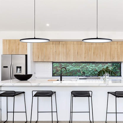 MADEM Modern LED Pendant Light 23.6'' Disc Chandelier Hanging Lighting Fixture with Acrylic Shape Dimmable Office Chandelier 6000K for Office Room Football Bedroom Decor Kitchen Island, Black