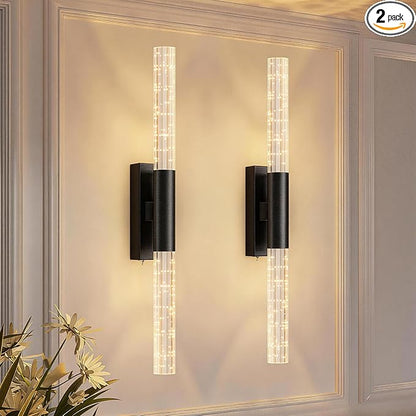 camuucci Battery Operated Wall Sconces Set of 2 Rechargeable Battery Powered Wall Light with 12000mAh Not Hardwired Dimmable Wall Lamp Fixtures for Bedroom Living Room Black 25.6 Inches