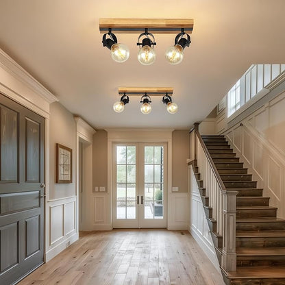 Industrial Track Lighting Fixtures Ceiling, Farmhouse Wood Ceiling Spot Lighting,Rustic Kitchen Ceiling Light Fixtures for Kitchen Bedroom Bathroom Hallway.