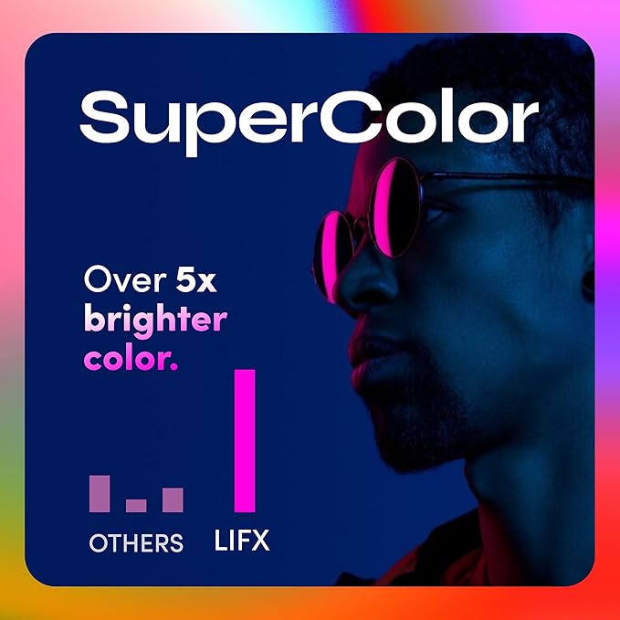 LIFX Supercolor Neon Flex Light Strip, 16ft Bendable RGBW LED Smart Neon, 60 Addressable Color Zones with Polychrome, Wi-Fi No Hub Required, Compatible with Alexa, Google, Apple HomeKit, LFXNEON16