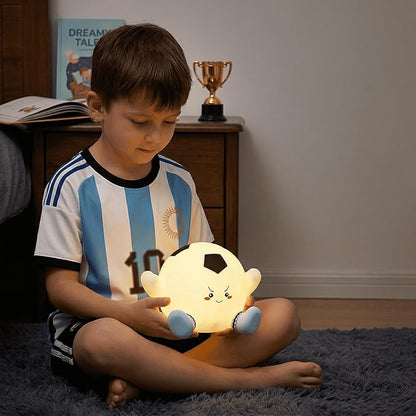 Soccer Night Light for Kids, Rechargeable Silicone Light Up Soccer Ball Lamp, 7-Color Tap Control Dimmable Bedside Nightlight, Cool Soccer Room Decor Stuff, Birthday Gifts for Boys 8-12 & Teens