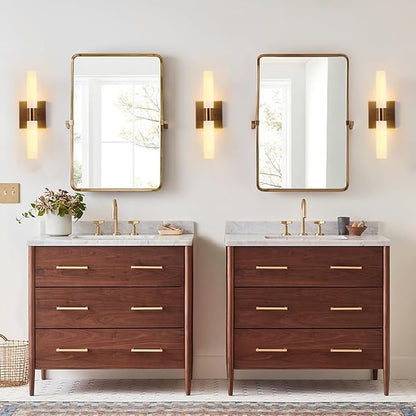 KUZZULL Modern Wall Sconces, Set of 2 Brushed Brass Gold, Frosted Glass Shade, Indoor Wall Mounted Lights, Bathroom Sconces, 36 cm, for Bedroom Wall Lamp