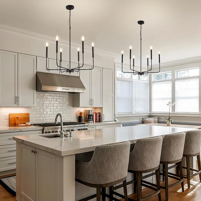 Modern Black Chandelier for Dining Room,Metal 6-Light Kitchen Light Fixtures,Farmhouse Candle Hanging Pendant Light for Living Room Entryway Foyer Bedroom (Bulbs Not Included)