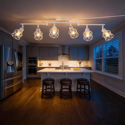 Dimmable 6 Light Plug in Ceiling Light,White Plug in Track Lighting Kit with 16.5' Cord,Flexibly Rotatable Light Head,Modern Industrial Farmhouse Style(Bulbs Not Included)