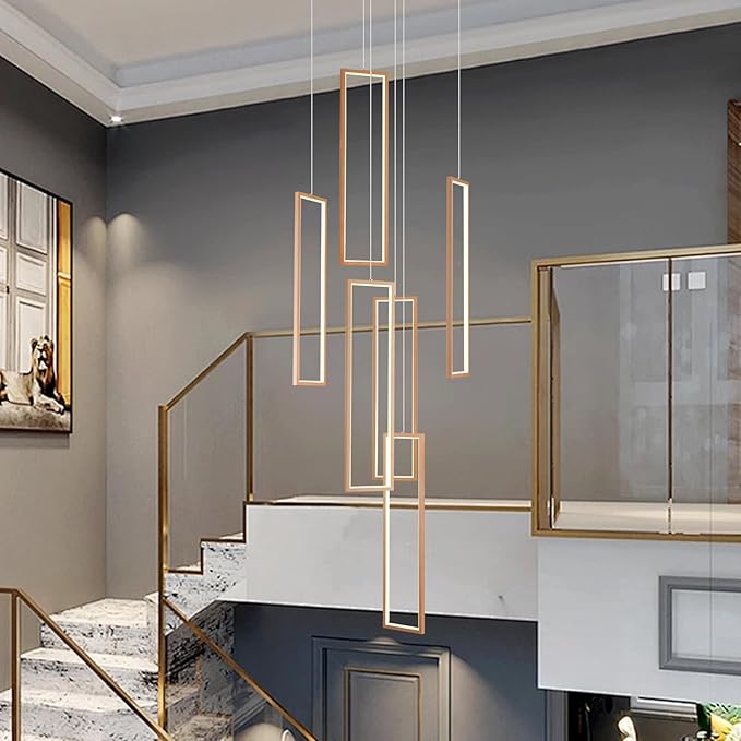 GEADI Modern Led Chandelier with Remote, Foyer Chandeleirs for High Ceilings, Dimmable Large Chandelier Staircase Pendant Light Fixture for Entryway Living Room(6 Lights,3000-6500K)
