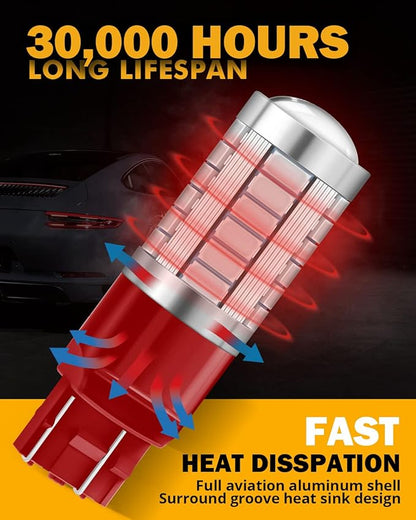 Auxbeam 7440 7443 LED Bulbs Brilliant Red for Tail Lights T20 7441 7444 Replacement Kit for Stop Brake Lights, 33-SMD LED Chips with Projector, Pack of 2 (Need Resistors)