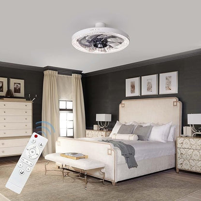 Socket Fan Light with Remote, 13 inch Socket Ceiling Fan with Dimmable Led Light, 3 Colors 3000K-6500K, 3 Speeds, Flush Mount Ceiling Fans with Lights for Bedroom, Kitchen, Living Room-White
