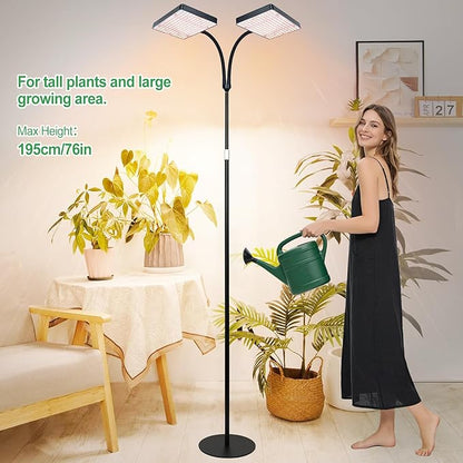 FRGROW 2026 2Head Full Spectrum Floor Lamp Grow Light, 50 Watt Bright Grow Lights for Indoor Tall Plants, Bonsai Tree, Auto On/Off Daily Timer(4/8/12/16/20H), Adjustable Stand 24"-78"