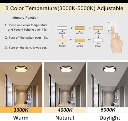 13 Inch Black Flush Mount Ceiling Light 2 Pack, 3CCT LED via Wall Switch Control, Dimmable 20W Modern Ceiling Lamp for Bathroom Bedroom Hallway Living Room