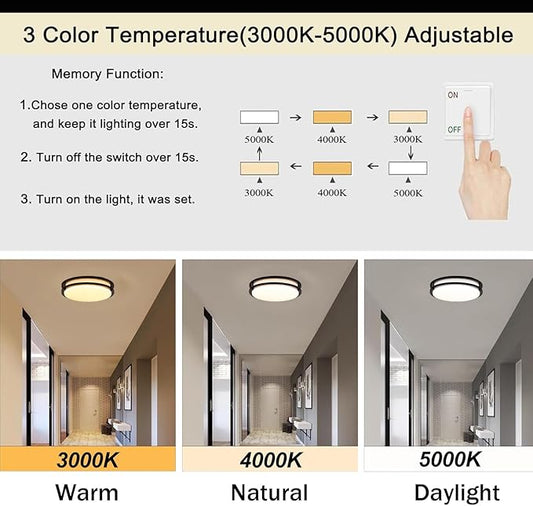 13 Inch Black Flush Mount Ceiling Light 2 Pack, 3CCT LED via Wall Switch Control, Dimmable 20W Modern Ceiling Lamp for Bathroom Bedroom Hallway Living Room