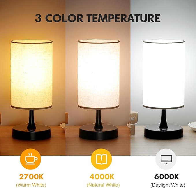 Caromolly Light Therapy Lamp, 10000 Lux Lamp with Remote Control, 3 Color Temperature & 4 Brightness Level & Timer, Daylight Lamp for Home, Office, Decoration(Black Base Linen Shade)