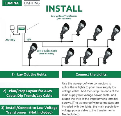 Lumina Lighting® 5W Landscape Lighting 12V Landscape Lights Low Voltage Landscape Spotlights Warm White Waterproof Outdoor Replaceable LED Bulb for Garden,Lawn,Porch,Patio and Yard (Black) (2-Pack)