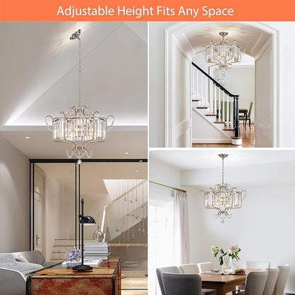 Modern Crystal Chandelier for Dining Room 24" Brushed Nickel Light Fixtures 6-Light Farmhouse Pendant Lighting for Kitchen Island Bedroom Hallway Entryway