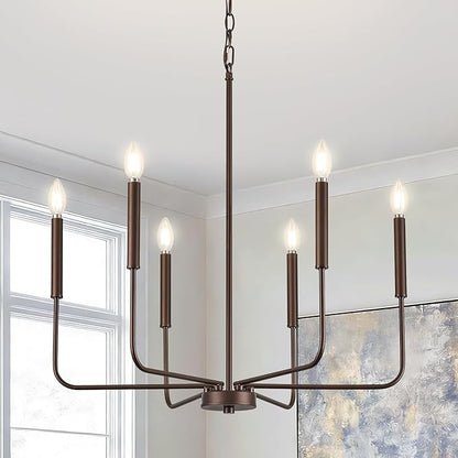 Modern Oil-Rubbed Bronze Chandelier for Dining Room, Metal 6-Light Kitchen Light Fixtures, Farmhouse Candle Hanging Pendant Light for Living Room Entryway Foyer Bedroom (Bulbs Not Included)