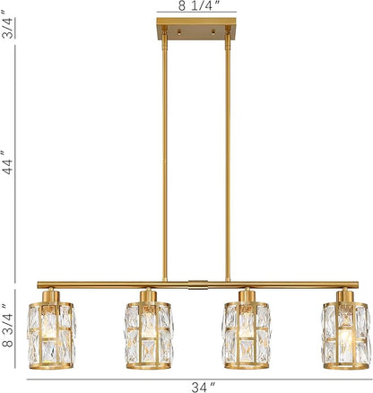 MEXO Crystal Pendant Light Fixture for Kitchen Island Dining Room, Farmhouse Chandelier Gold Close to Ceiling Lightings Over Table, 10068-GD