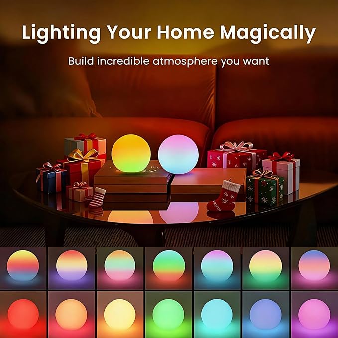 LOFTEK 3-inch Smart Sphere Night Light, Rechargeable LED Ball Lights, 16 RGB Color Change Mood Lighting, Waterproof Ambient Light for Home Bedroom Patio Pool Bathtub Decorative Lighting, 4 Pack