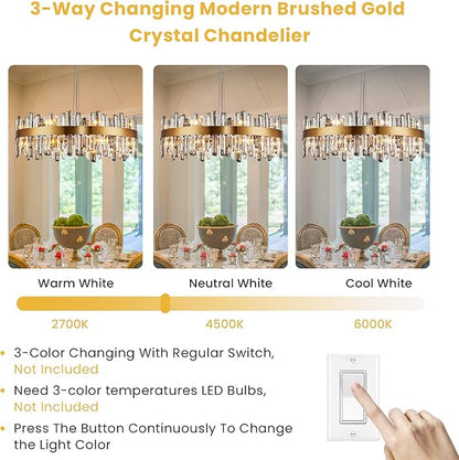 Siljoy Modern Crystal Chandelier, 16-Light Luxury Brass Gold 2-Tiers K9 Crystal Raindrop Chandelier Dimmable Crystal Pendant Ceiling Light for Dining Living Room Kitchen Island Entry Foyer D31.5''