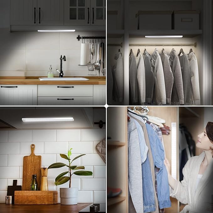 BLS 60 LED Closet Lights Battery Powered LED Lights, Super Bright Under Cabinet Lighting, Wireless Motion Sensor Light Indoor, 2400mah Rechargeable Battery Operated Lights, 120 Days Run Time (2 Pack)