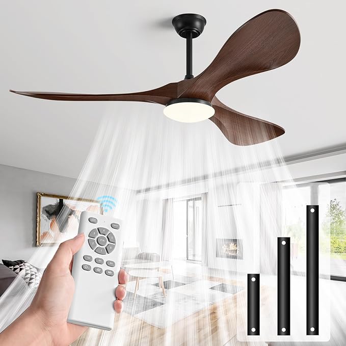 52in Ceiling Fan of 6200+CFM High Airflow with Light and Remote Control,Outdoor/Indoor Ceiling Fan with 3 Blades Noiseless Reversible DC Motor 6 Speeds with 3 CCT and Timer for Living Room Patios