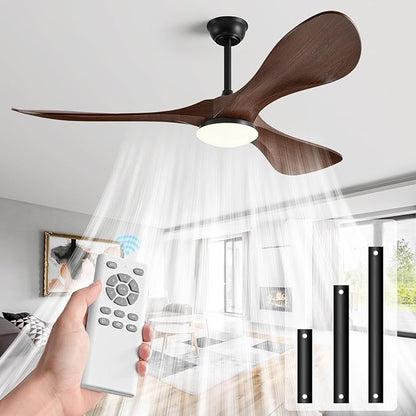 52in Ceiling Fan of 6200+CFM High Airflow with Light and Remote Control,Outdoor/Indoor Ceiling Fan with 3 Blades Noiseless Reversible DC Motor 6 Speeds with 3 CCT and Timer for Living Room Patios