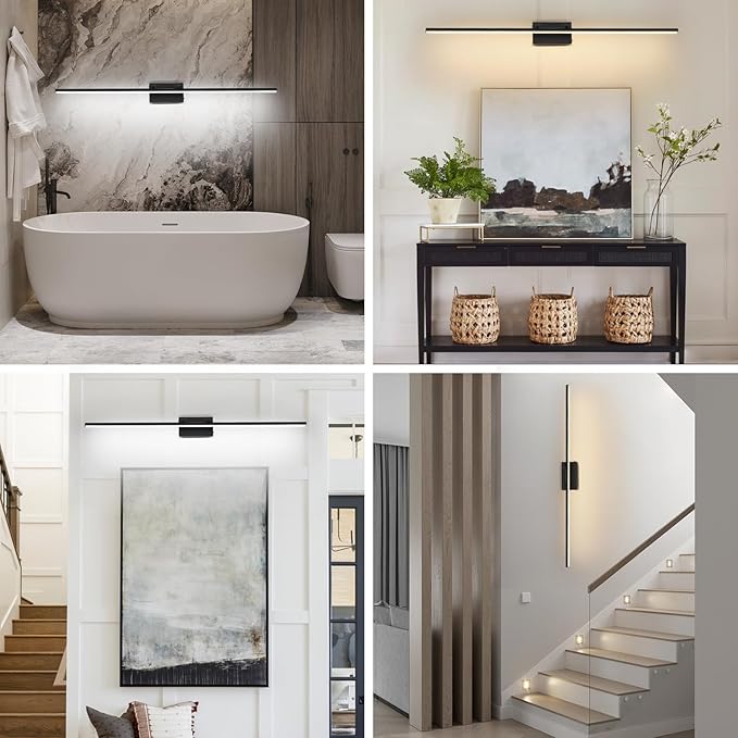 LED Bathroom Vanity Light, Modern Bathroom Light Fixture Over Mirror (3000K/4000K/6000K, Dimmable), Vanity Light Bar with Angle Adjustable, 48 Inch, Black
