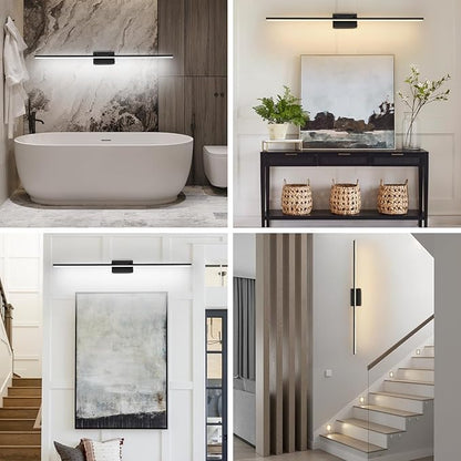 LED Bathroom Vanity Light, Modern Bathroom Light Fixture Over Mirror (3000K/4000K/6000K, Dimmable), Vanity Light Bar with Angle Adjustable, 48 Inch, Black