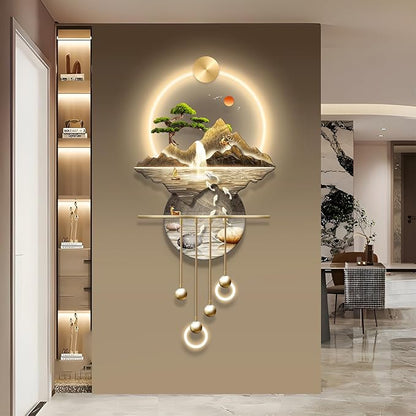LED Light Decor Wall Art, 3D Art Wall Decor with Light, Decors Walls Sculptures Large 3D Art, Decors Walls Sculptures Lighting Modern, Plug-in Power Supply, Gold F, 23x53IN