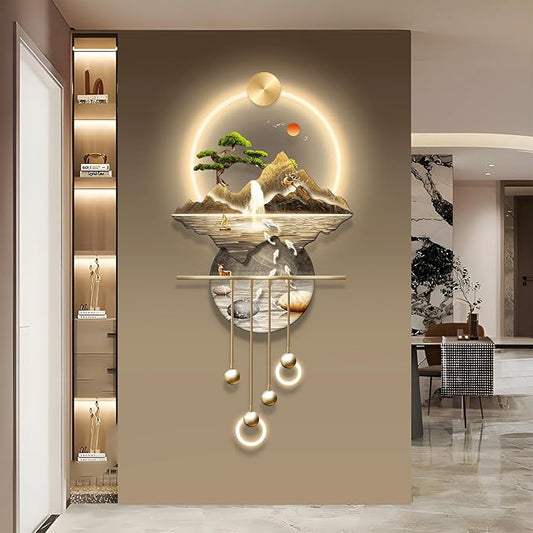 LED Light Decor Wall Art, 3D Art Wall Decor with Light, Decors Walls Sculptures Large 3D Art, Decors Walls Sculptures Lighting Modern, Plug-in Power Supply, Gold F, 23x53IN