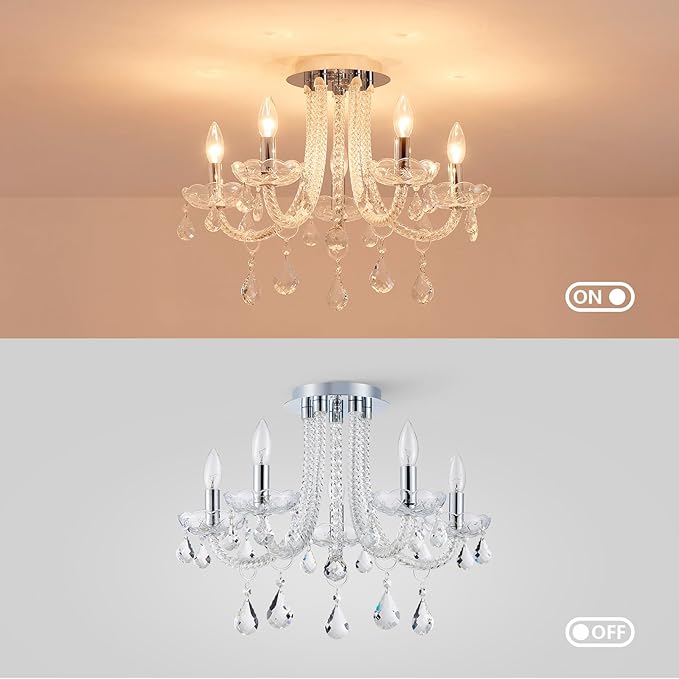 French K9 Crystal Maria Theresa Candle Chandelier, Luxury Vintage Pendant Light Fixture for Dining Room, Living Room, 5 Lights, D22.4*H15.7 inch, Clear Crystal & Chrome Finish Frame