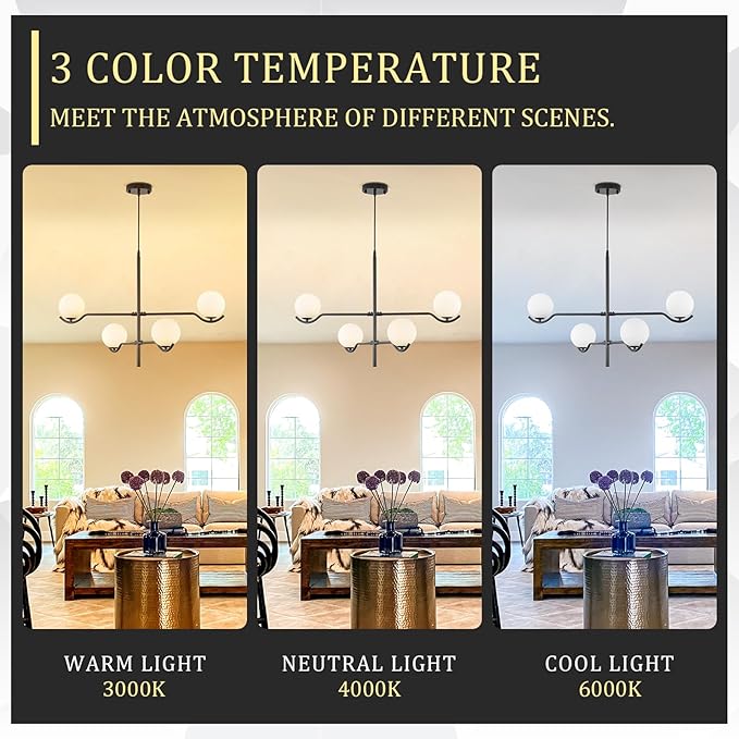 CATINER Black Sputnik Chandelier, Modern 4 Lights L31 '' Large Mid Century Long Ceiling Pendant Light Fixtures with Milk Glass Globe Shades for High Ceiling Living Dining Room Foyer Bedroom