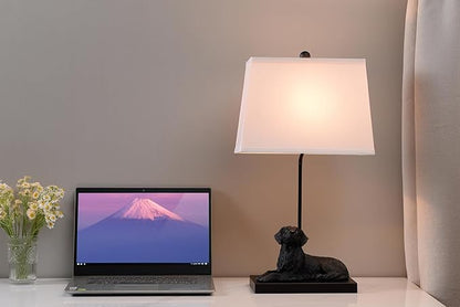 YANIC Desk Lamp with Black Dog Statue, Resin Lamp for Bedroom, 3 Way Dimmable Rotary Switch, Home Décor Accents for Living Room, Office, Dormitory, Reading Room (24061)