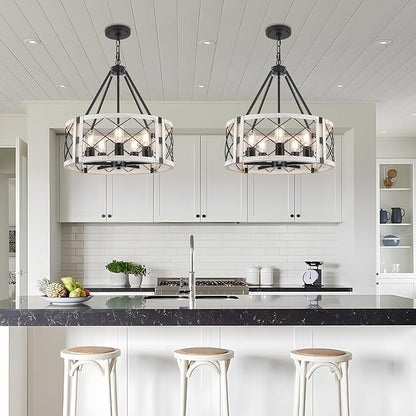 5-Light Farmhouse Chandelier 19.8" White Rustic Chandelier for Dining Room Adjustable Pendant Light Fixture for Kitchen Island Entryway Bedroom Hallway