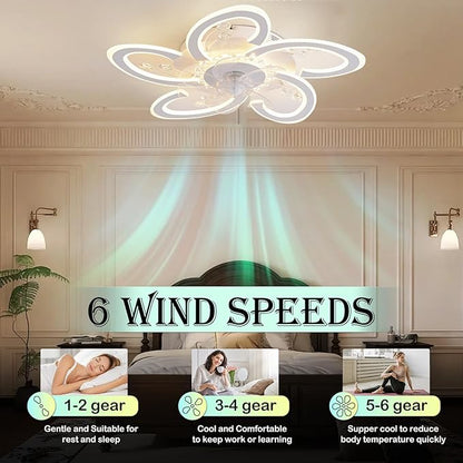 22.8'' Ceiling Fan with Lights Remote Control, Modern Dimmable Ceiling Fans, Petal Chandelier Ceiling Fans with 6 Speeds and Remote Control for Bedroom, Kitchen, Indoor